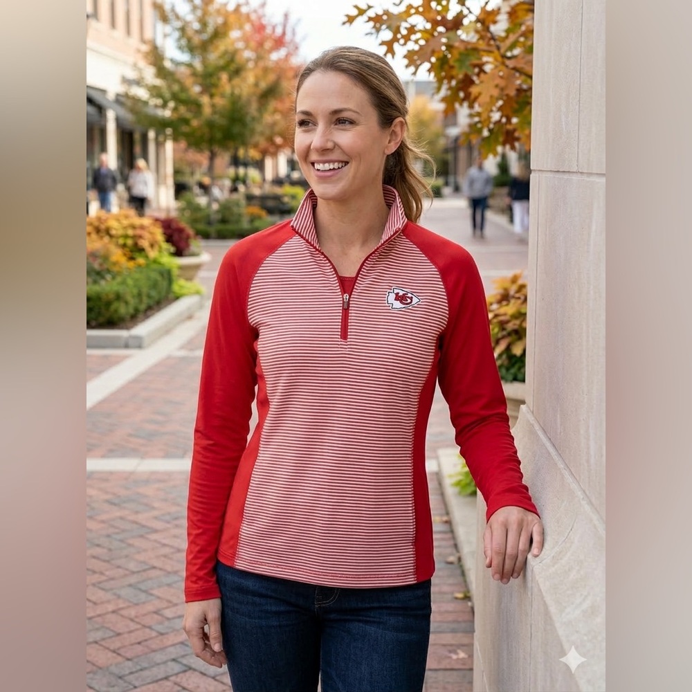 Cutter & Buck Women's Red Striped Quarter-Zip Pullover kansas city chiefs size m